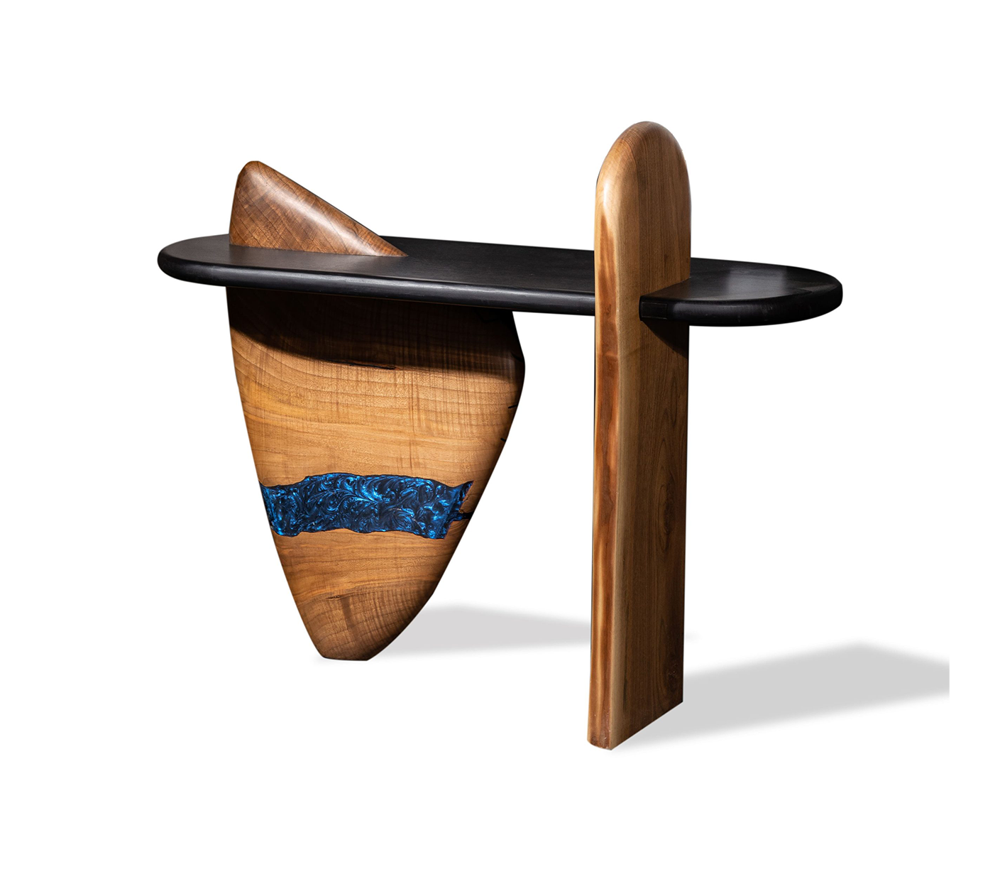 Walnut-console-with-blue-epoxy-scaled Walnut console with blue epoxy - Image 1