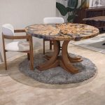 Round olive dining table with epoxy